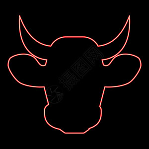 霓虹牛头红色矢量插图平面样式图像背景图片