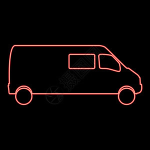 霓虹巴士红色矢量插图平面样式图像送货商业企业形象汽车盒子总线蓝图模型空白面包车背景图片