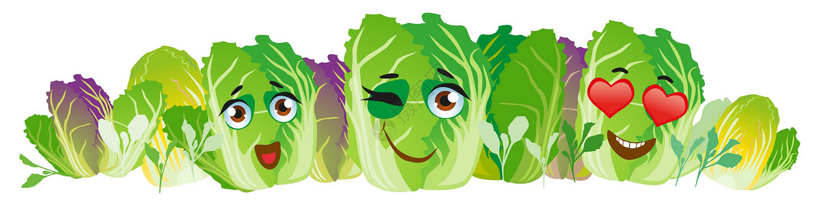 一捆油菜蔬菜大白菜 可爱的卡通表情符号蔬菜插画