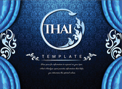 泰式婚礼蓝色窗帘背景泰国传统概念泰国艺术插画