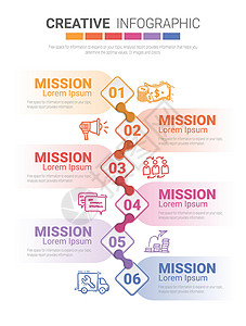 带有数字 6 optio 的信息图表模板步骤商业营销创造力横幅小册子插图成功数据选项背景图片
