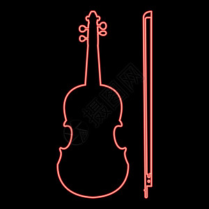 霓虹灯小提琴红色矢量插图平面样式图像背景图片