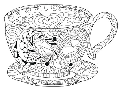 调茶师带抽象装饰品的矢量咖啡或茶杯杯子插图沉思成人早餐墙纸打印植物学艺术时间插画
