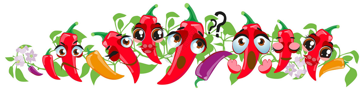 辣椒叶子辣椒边界 可爱的卡通表情符号蔬菜插画