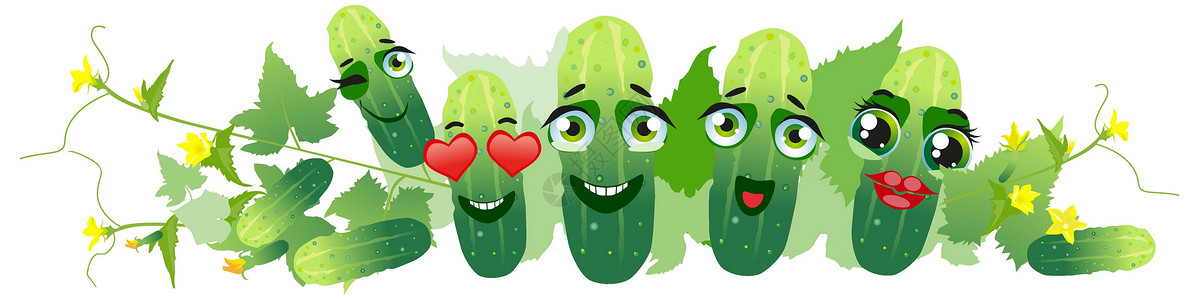 黄瓜蔬菜边框黄瓜边框 可爱的卡通表情符号绿色蔬菜插画