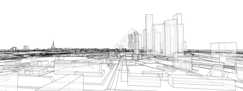 矢量 3d 城市景观 建筑物和道路天际办公室互联网框架摩天大楼房子建筑学大街项目绘画背景图片