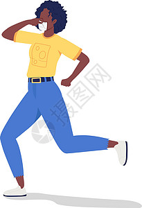 动画片头戴面罩半扁平色矢量特征的跑步女孩设计图片