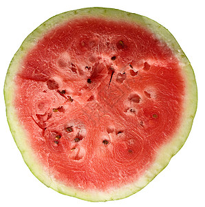 一片熟熟的红西瓜 白本上隔离着棕色种子背景图片