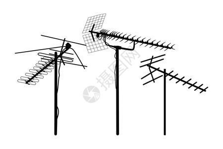 老屋顶电视天线图标设置隔离在白色背景卫星高频电缆宋体路由器屋顶网络金属八木建筑插画