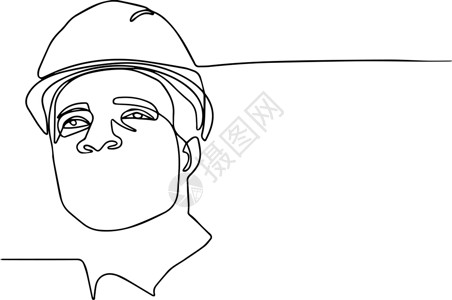 建材使用气动钉具的工作手套中的屋顶工人一条线男性安装头盔实线家装建造业建造手工品承包商插画