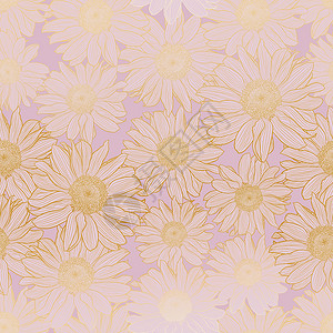 淡紫色雏菊洋甘菊花的花卉矢量无缝图案 浅淡的淡紫色柔和的颜色与金色的 outlin插画