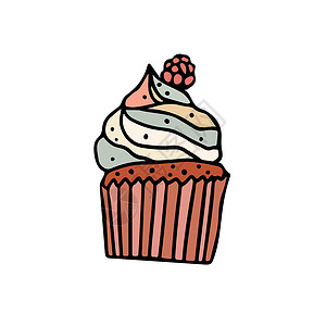 推推乐蛋糕纸杯蛋糕涂鸦 handdrawn 矢量插图在波西米亚风格的颜色 用于 web 和打印的隔离矢量设计生日糖果卡片手绘海报甜点面包乐插画