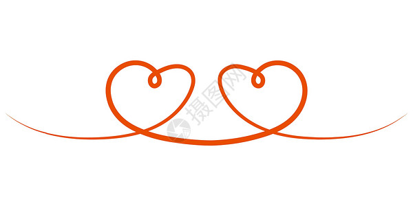 一条线两颗心相互吸引 用一根线手工绘制的爱情象征插画