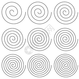 一组具有不同圈数的简单螺旋螺旋圆转 gyr 的螺旋收藏旋转蜗壳圆圈创造力插图滚动海浪艺术曲线设计图片