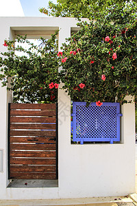 罗达尔基拉房屋的粉刷外墙村庄建筑学卡波蓝色框架晴天房子阳光石头窗户背景图片