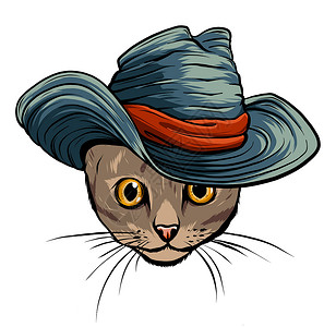 轻灰色帽子矢量有趣的英国猫时髦的灰色 hatvecto插画