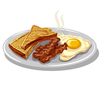 香脆馍干含熏肉的英式早餐插画
