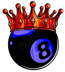 台球的白色 vecto 上孤立的台球上的金冠标识财富竞赛水池数字金子版税游戏圆圈国王设计图片