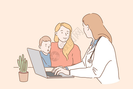 工作母亲访问儿科医生概念设计图片