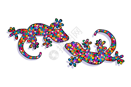 小壁虎借尾巴孤立在白色背景上的两只蜥蜴插画