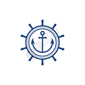 海军标志锚图标标志模板 vecto导航金属血管蓝色海浪巡航海军艺术安全古董插画