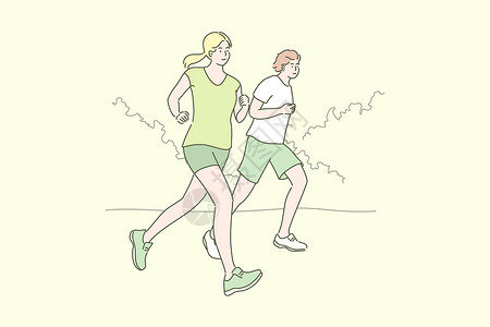 跑步男人运动慢跑锻炼概念速度女孩竞争者运动员女性团体生活男人男生训练设计图片