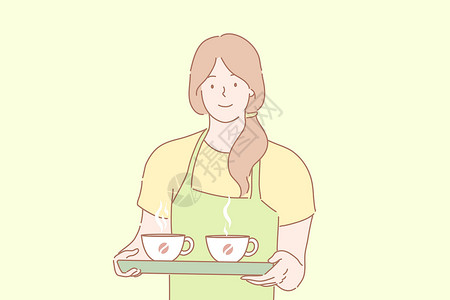 女性服务员咖啡师服务报价订单广告概念设计图片