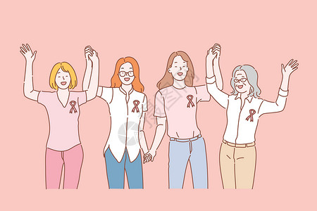 生物群落健康乳腺癌意识丝带概念插画