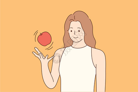 手苹果保健食品素食概念插画