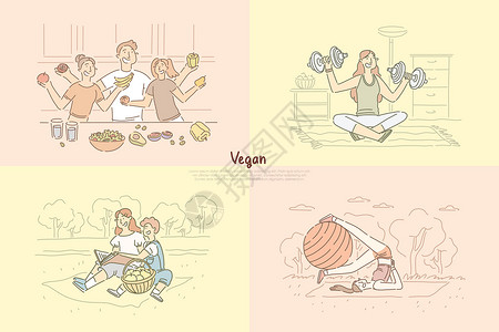 女福娃吃糖葫芦朋友们做素食餐女在大自然中练习普拉提孩子们在野餐时锻炼身体设计图片