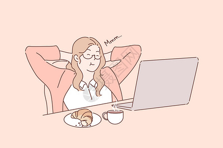 咖啡女素材午休休息自由职业者商业概念设计图片