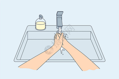 洗手用的水卫生消毒烹饪冠状病毒保护概念男性肥皂冒险细菌疾病停留插图女士女孩人群设计图片