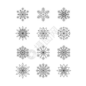 套抽象雪花 设计元素的矢量插图风格星星降雪绘画水晶多边形装饰装饰品下雪数字背景图片