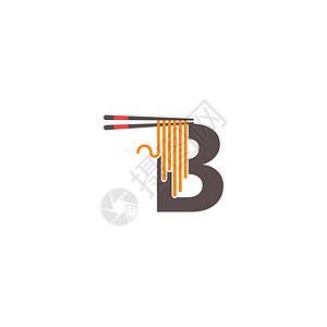 b级美食带筷子和面条图标标志设计的字母 B插画