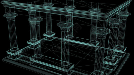 上线了素材3d 插图-埃及宫殿充满了黑色背景上线框的柱子背景