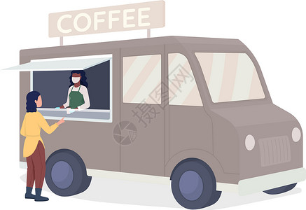 咖啡车从购买咖啡插画