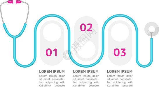 数字序列素材医疗保险信息图表设计模板 医疗帮助 带有空白复制空间的抽象矢量信息图 具有 3 个步骤序列的教学图形 可视化数据呈现设计图片