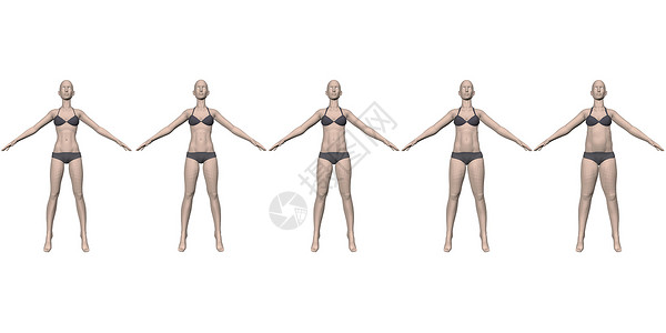 臀腿部肥胖一组穿着内衣的模特女孩体重逐渐增加 从苗条到胖女孩  3D 它制作图案矢量插画