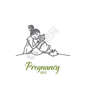 手绘孕妇怀孕的概念 手绘孤立的 vecto设计图片