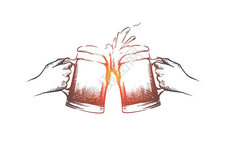 啤酒手绘十月节概念 手绘孤立的矢量泡沫铅笔庆典玻璃啤酒厂杯子插图酒吧饮料液体设计图片
