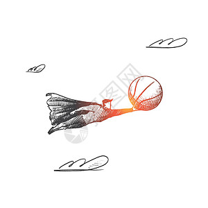 篮球观众篮球概念 手绘孤立的矢量天空观众行动法庭速度联盟竞赛竞技场聚光灯超级英雄插画