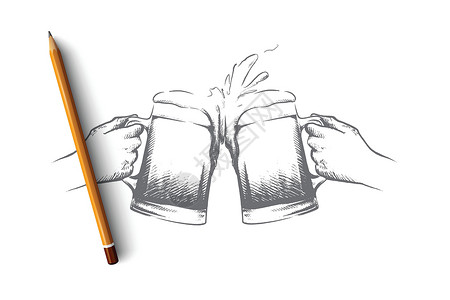 液体手十月节概念 手绘孤立的矢量盛宴庆典液体绘画刻字干杯啤酒厂杯子酒吧饮料设计图片