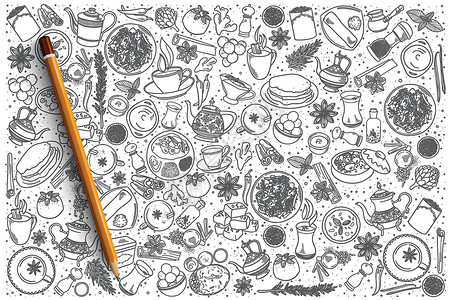 巴拉克瓦手绘印度食物设置背景插画