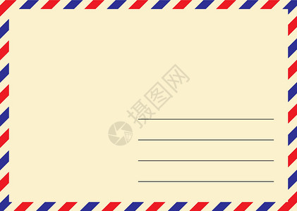 航空信封 带有红色和蓝色斜条纹的旧黄色明信片 带有空地址空间的矢量插图模板背景图片