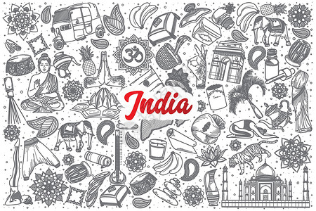 印度小泰姬陵手绘印度涂鸦集与 letterin设计图片