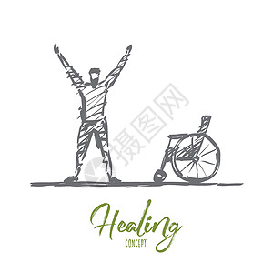 不必要手绘快乐治愈的人靠近轮椅设计图片