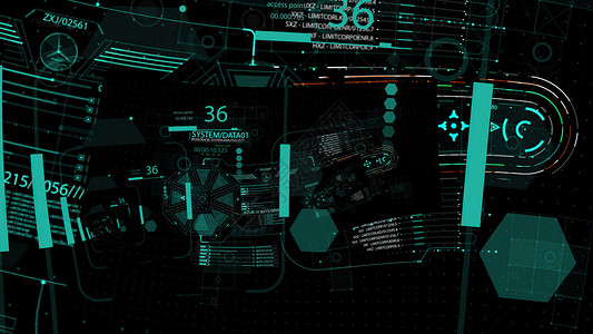 3d 插图HUD 放大 通过未来技术界面飞行图表隧道全息运动渠道显示器横幅基准信息展示背景图片