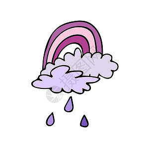 带有粉红色彩虹紫云和雨的图形轮廓印刷标志背景图片