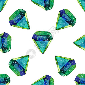 水晶画钻石晶体的矢量水彩插图无缝模式 石头宝石背景 可用于纺织品设计壁纸 画笔绘图元素 宝石质地锆石蓝色绘画水晶立方体墙纸水彩画艺术品插画