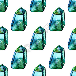 钻石晶体的矢量水彩插图无缝模式 石头宝石背景 可用于纺织品设计壁纸 画笔绘图元素 宝石质地绘画椭圆形水彩画蓝晶墙纸多边形艺术蓝色背景图片